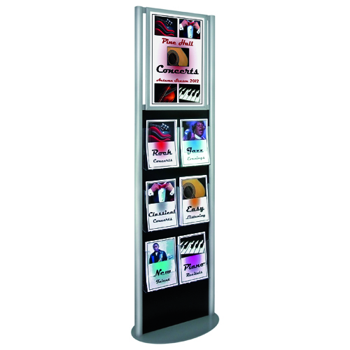 literature stand with poster in snap frame and leaflet dispensers 